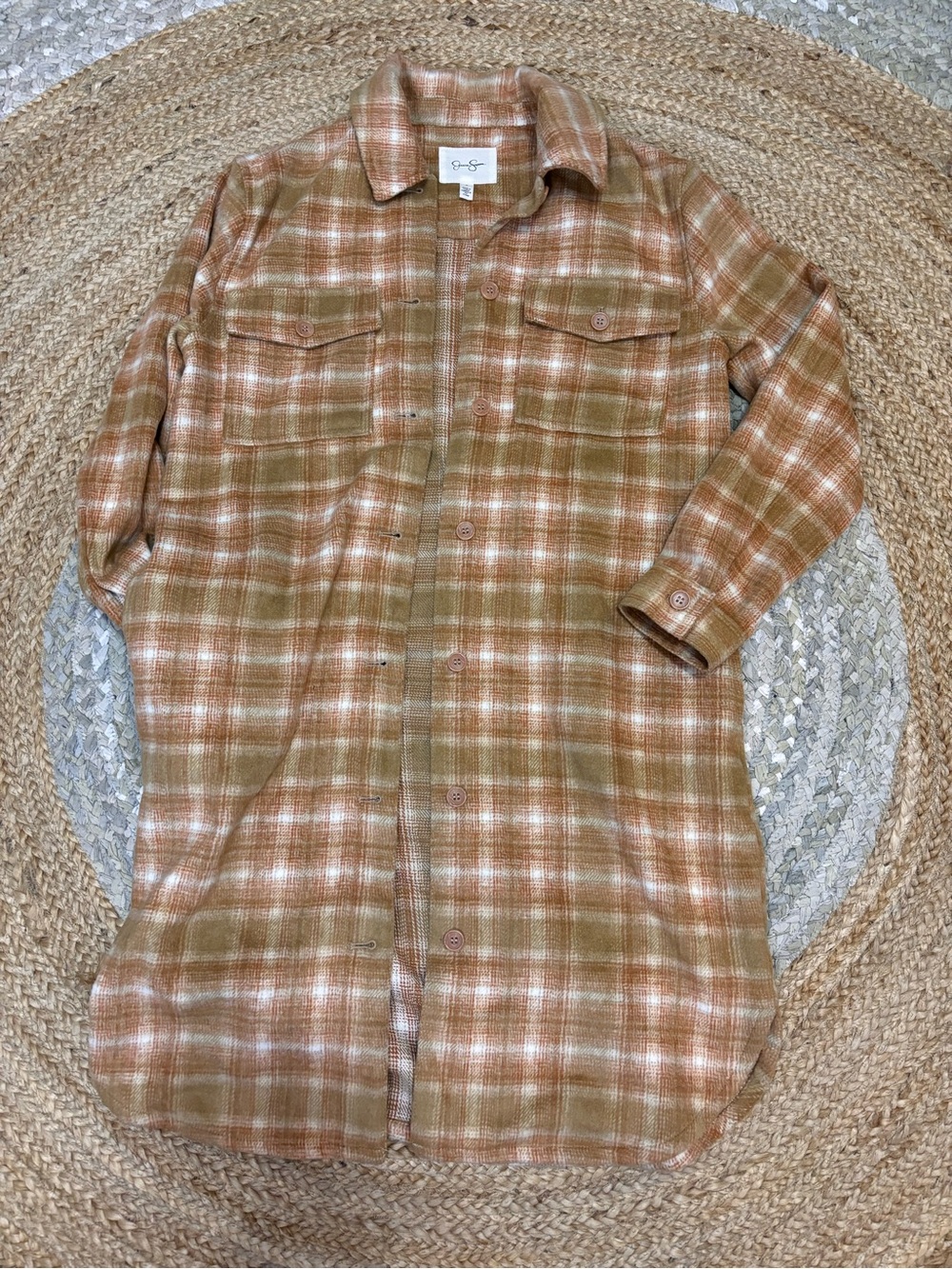 Jessica Simpson Shacket in Brown and Cream